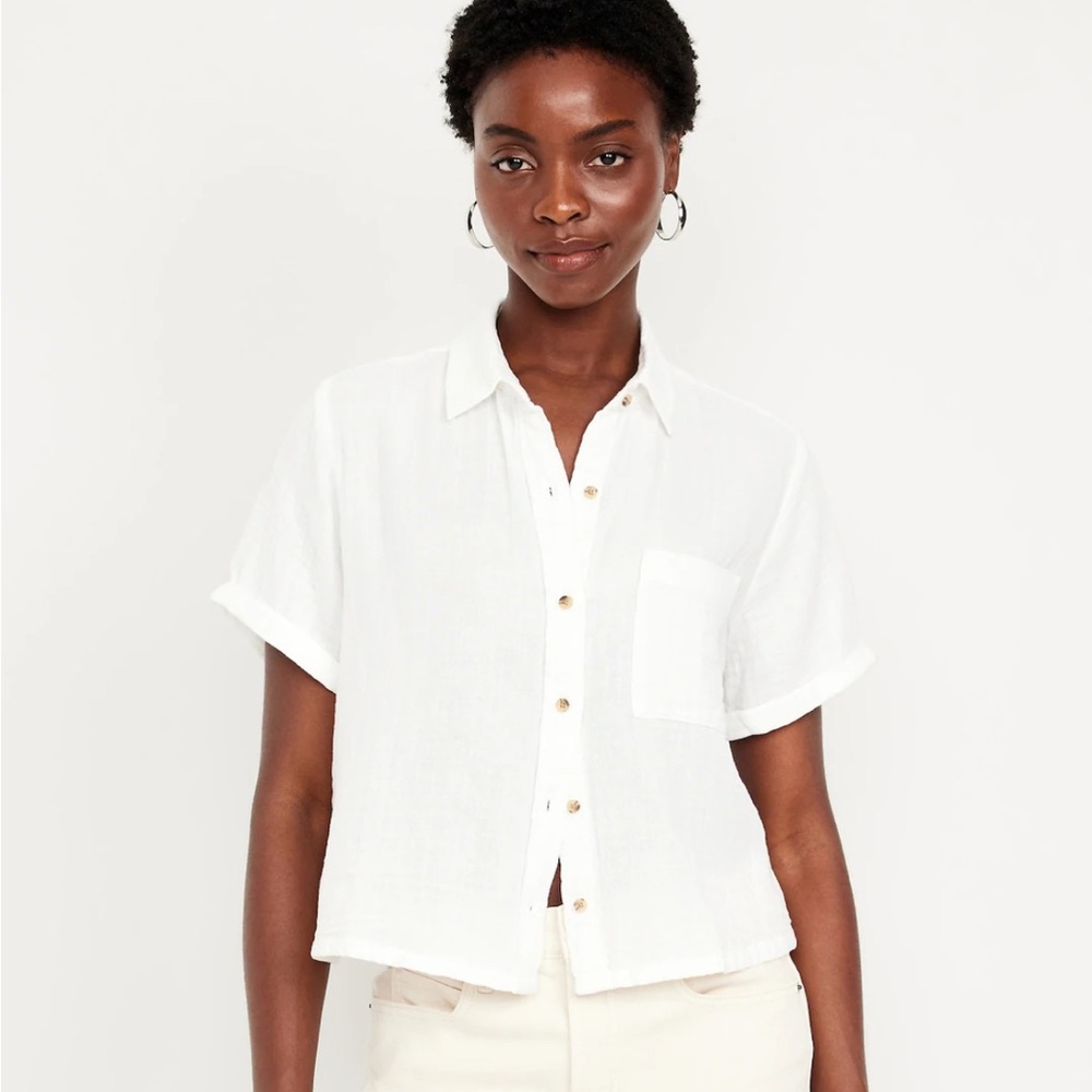 Old Navy Crinkle Gauze White Button-Down Shirt